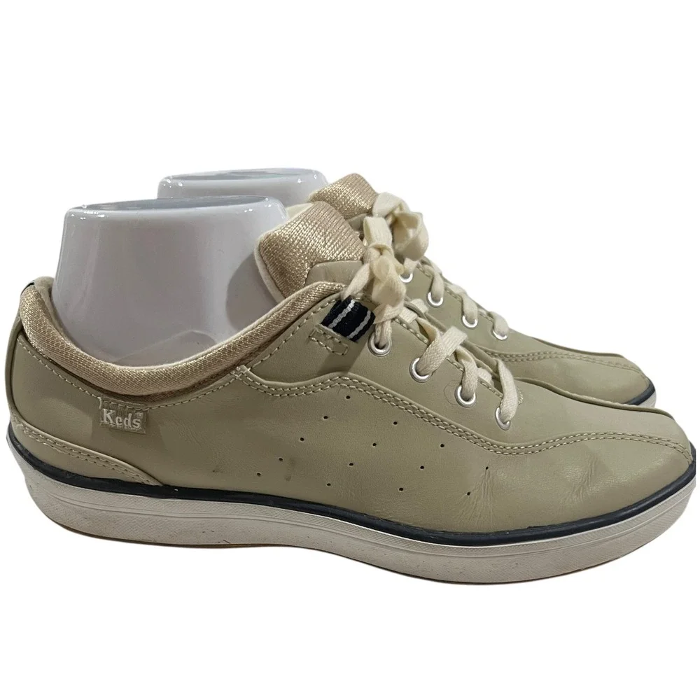 Keds Taupe‎ Leather Sneakers Women's Size 7.5 Preppy Comfort Casual - Picture 2 of 9
